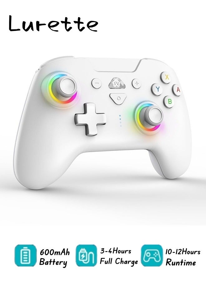 وحدات تحكم لاسلكية لجهاز نينتندو سويتش، جيروسكوب 6 محاور، وظيفة توربو، أضواء RGB 7 ألوان، متوافقة مع Switch1/Switch2/PC (سلكي)/iOS، جميع الوظائف متضمنة بتصميم أنيق ولون لطيف - أبيض - Image 1