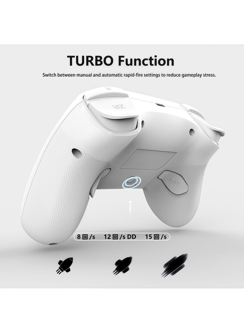 Lurette Wireless Switch Controllers for Nintendo Switch, 6-Axis Gyro, Turbo Function, 7-Color RGB Lights, Compatible with Switch1/Switch2/PC (Wired)/iOS, All Functions Included with a Stylish Design and Cute Color - White - Image 3