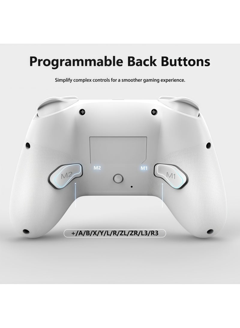 Lurette Wireless Switch Controllers for Nintendo Switch, 6-Axis Gyro, Turbo Function, 7-Color RGB Lights, Compatible with Switch1/Switch2/PC (Wired)/iOS, All Functions Included with a Stylish Design and Cute Color - White - Image 4