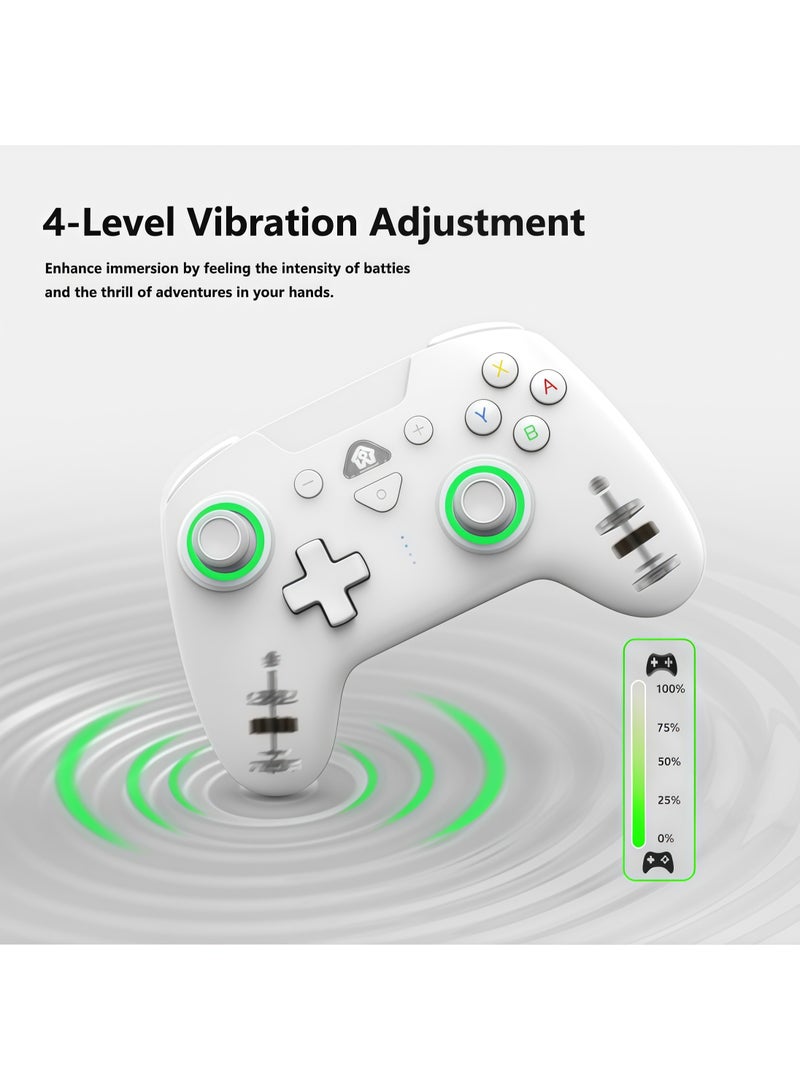 Lurette Wireless Switch Controllers for Nintendo Switch, 6-Axis Gyro, Turbo Function, 7-Color RGB Lights, Compatible with Switch1/Switch2/PC (Wired)/iOS, All Functions Included with a Stylish Design and Cute Color - White - Image 5