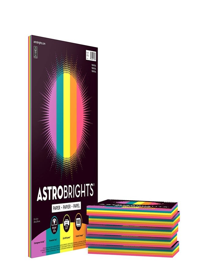 أسترو برايتس ورق ملون من Astrobrights، مقاس 8.5 × 11 بوصة، وزن 24 رطل/89 جم/م²، تشكيلة ألوان "استوائية" من 5 ألوان، 100 ورقة (عبوة من 6) - 600 ورقة إجمالاً (91796) - Image 1