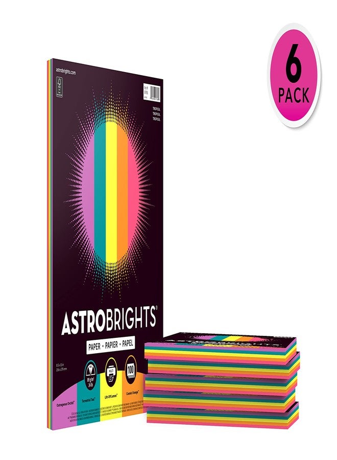 أسترو برايتس ورق ملون من Astrobrights، مقاس 8.5 × 11 بوصة، وزن 24 رطل/89 جم/م²، تشكيلة ألوان "استوائية" من 5 ألوان، 100 ورقة (عبوة من 6) - 600 ورقة إجمالاً (91796) - Image 2