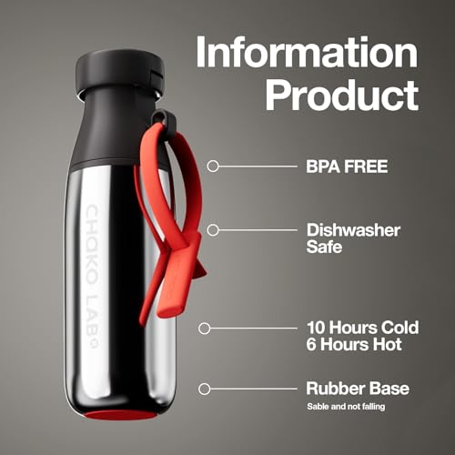 CHAKO LAB Insulated Stainless Steel Water Bottle with Two Strap | BPA-Free Leak Proof | 17oz Bottle with Spout Lid & Straw | Dark Chocolate Cocoa - Image 2