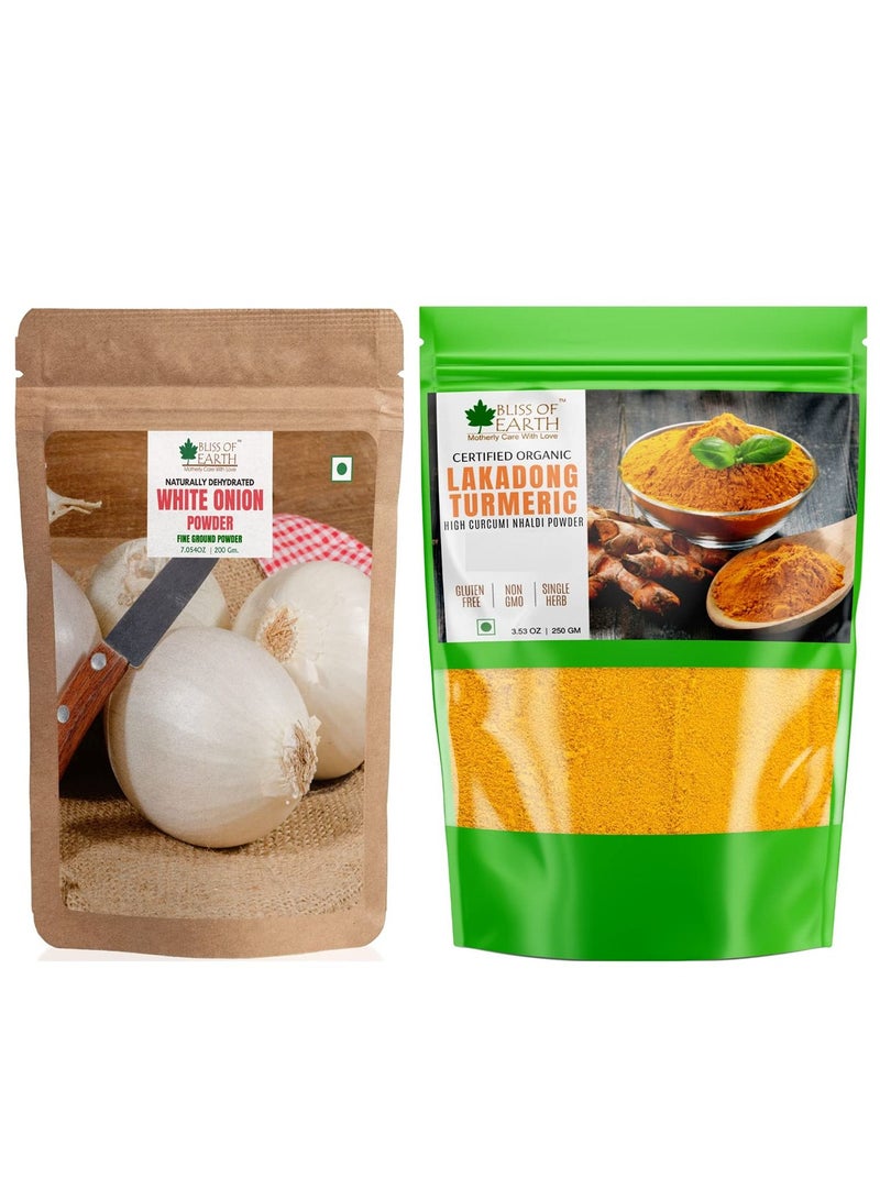 Bliss Of Earth Combo Of Natural White Onion Powder 200gm And High Curcumin Certified Organic Lakadong Turmeric Powder 250gm Pack Of 2 - Image 1