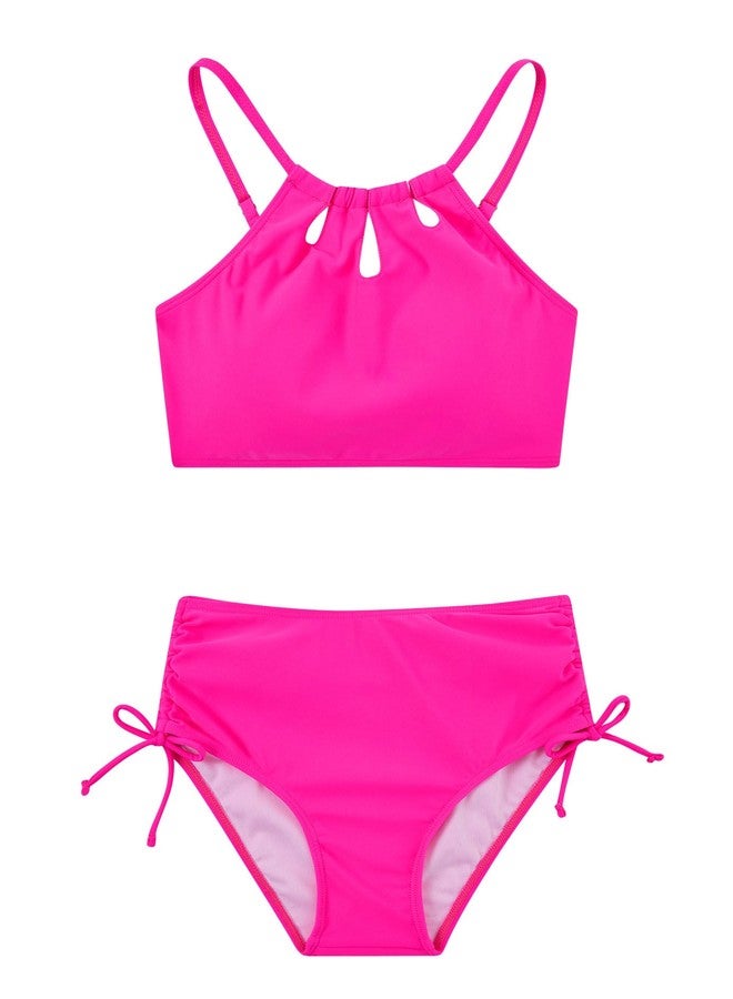 SunFocus Girls Tankini Set Swimsuit 2 Piece Pink Bathing Suit Adjustable Straps Cut Out Swimwear Size 14-15 - Image 4