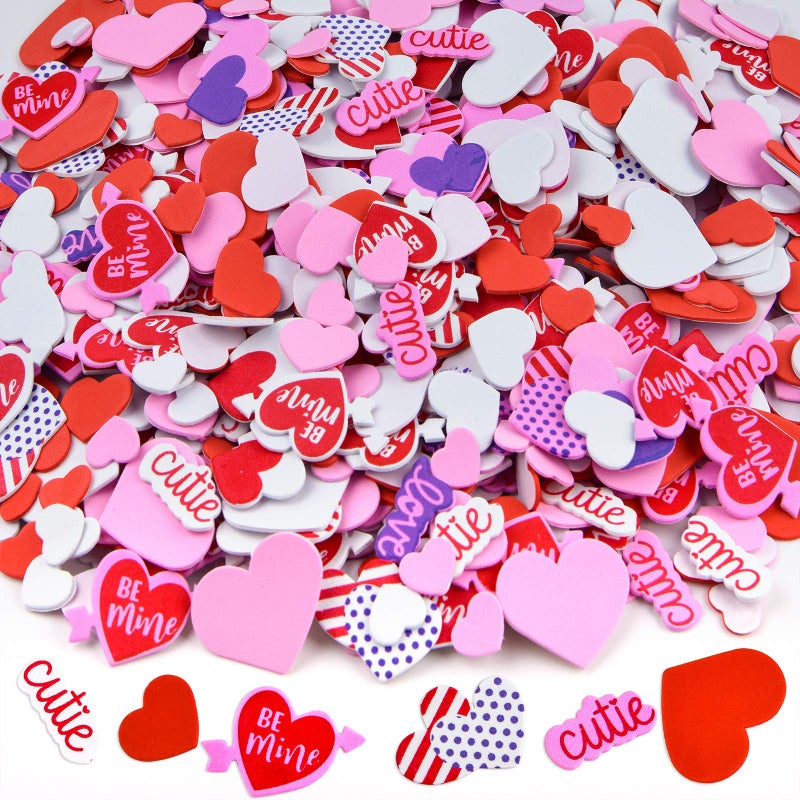 Coopay 600 Pieces Valentines Day Foam Hearts Self Adhesive Foam Heart Stickers for Valentine Wedding Party Decoration Crafts and Gift Wrapping Assorted Size Cutie - Image 3