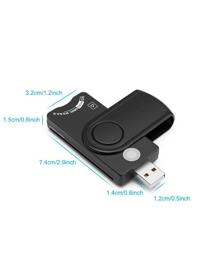 Smart Card Reader for Military, USB2.0 4 in 1 Portable Memory Card CAC/DOD Card Reader, SDHC/SDXC/SD/Micro SD Memory Card Reader for SIM and MMC RS & 4.0, Compatible with Windows, Linux/Unix, MacOS X