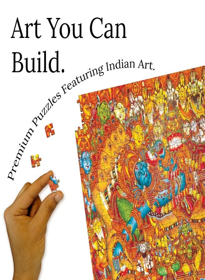 91Knots Vishnu’s Abode(वैकुण्ठ), 1000 Pieces Premium Wooden Jigsaw Puzzle for Adults and Kids 12+ Years | Kerala Mural Original Indian Artwork Puzzle with Unique Cuts for Gifting | Festival Gift - Image 4