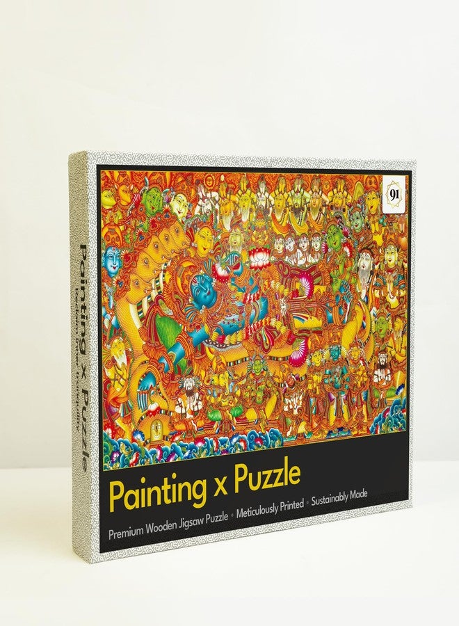 91Knots Vishnu’s Abode(वैकुण्ठ), 1000 Pieces Premium Wooden Jigsaw Puzzle for Adults and Kids 12+ Years | Kerala Mural Original Indian Artwork Puzzle with Unique Cuts for Gifting | Festival Gift - Image 1