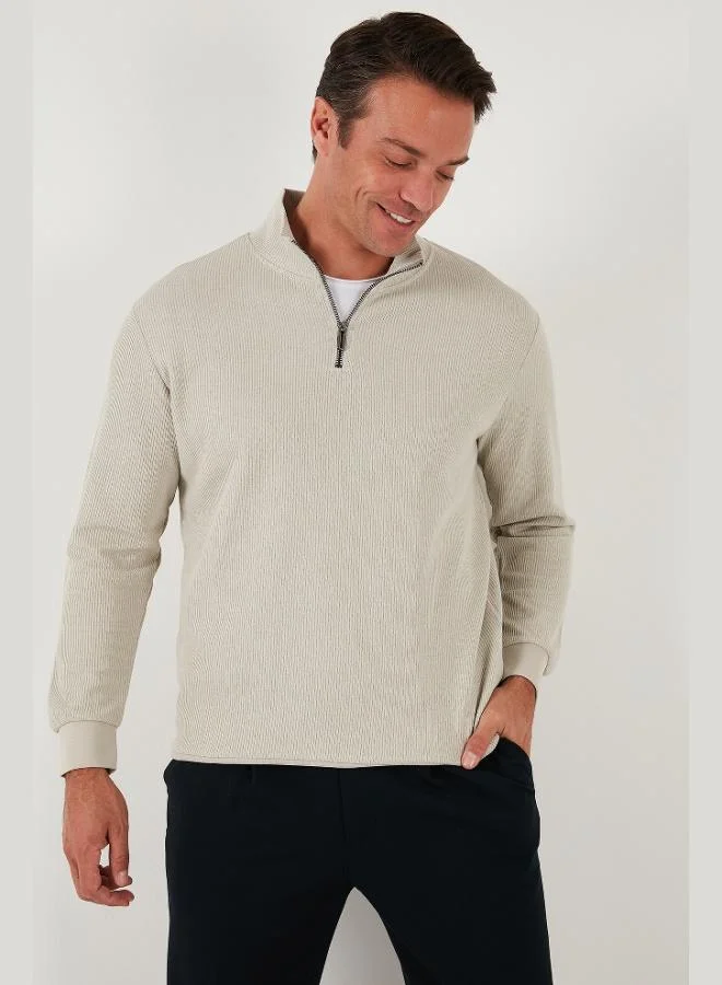 بوراتي بلوزة قطنية بياقة واقفة وسحاب نصفي للرجال من بوراتي