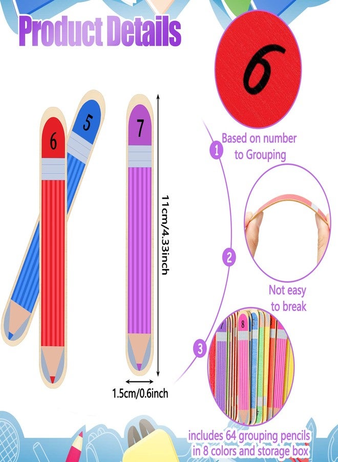 Qualirey 64 Pieces Flip Name Sticks Student Grouping Pencils Multicolor Pencil Flip Stick Teacher Student Grouping Pencils Educational and Learning Classroom Supplies - Image 2