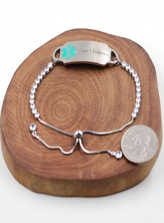 Tobestu Type 1 Diabetes Medical Bracelet with Rod of Asclepius Green Symbol, Crystal Tennis Bracelets for Women Patients (Type 1 Diabetes) YA4662 - Image 4