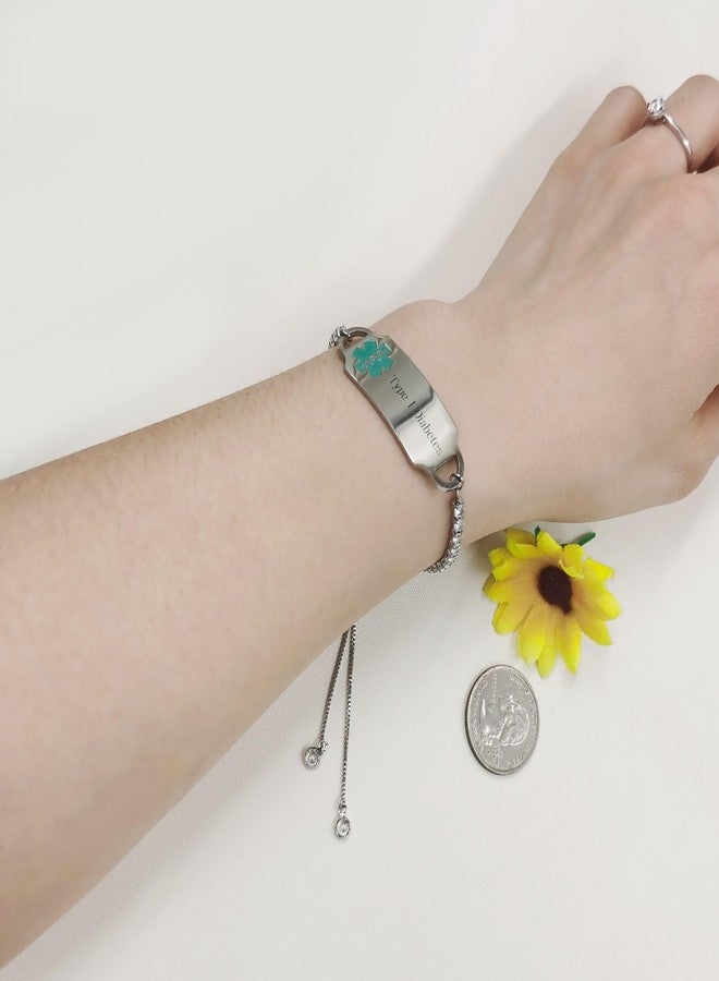 Tobestu Type 1 Diabetes Medical Bracelet with Rod of Asclepius Green Symbol, Crystal Tennis Bracelets for Women Patients (Type 1 Diabetes) YA4662 - Image 2