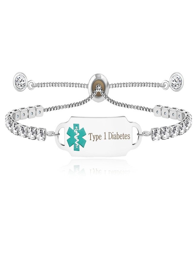 Tobestu Type 1 Diabetes Medical Bracelet with Rod of Asclepius Green Symbol, Crystal Tennis Bracelets for Women Patients (Type 1 Diabetes) YA4662 - Image 1