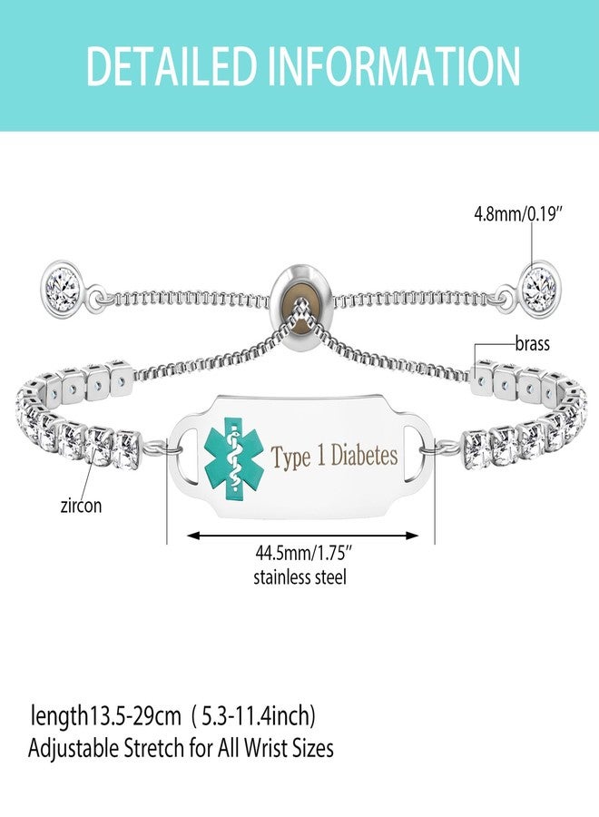 Tobestu Type 1 Diabetes Medical Bracelet with Rod of Asclepius Green Symbol, Crystal Tennis Bracelets for Women Patients (Type 1 Diabetes) YA4662 - Image 3