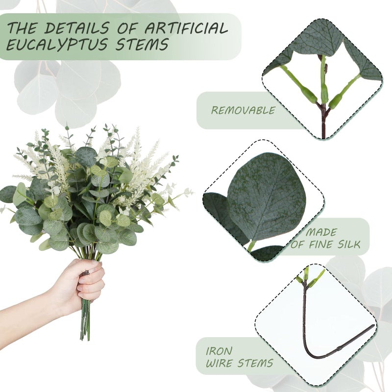 Coreland Artificial Eucalyptus Leaves Stems 120 Pcs 4 Kinds Mixed Fake Silver Dollar Eucalyptus Leaves Stem Bulk Faux Leaf for DIY Bouquets Floral Arrangement Wedding Home Decor - Image 5