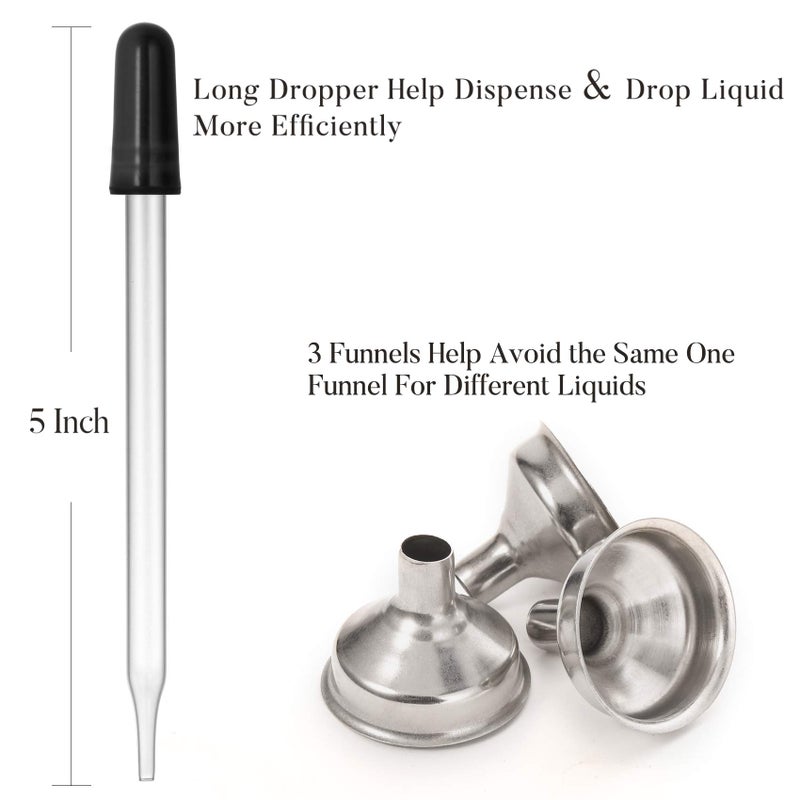 Aozita 12 Pack, 2 oz Glass Eye Dropper Bottles w/ 3 Stainless Steel Funnels & 1 Long Pipette Dropper & 24 Labels - 60ml Clear Tincture Bottles for Essential Oils, Liquids - Leakproof Travel Essential Bottles  - Image 4