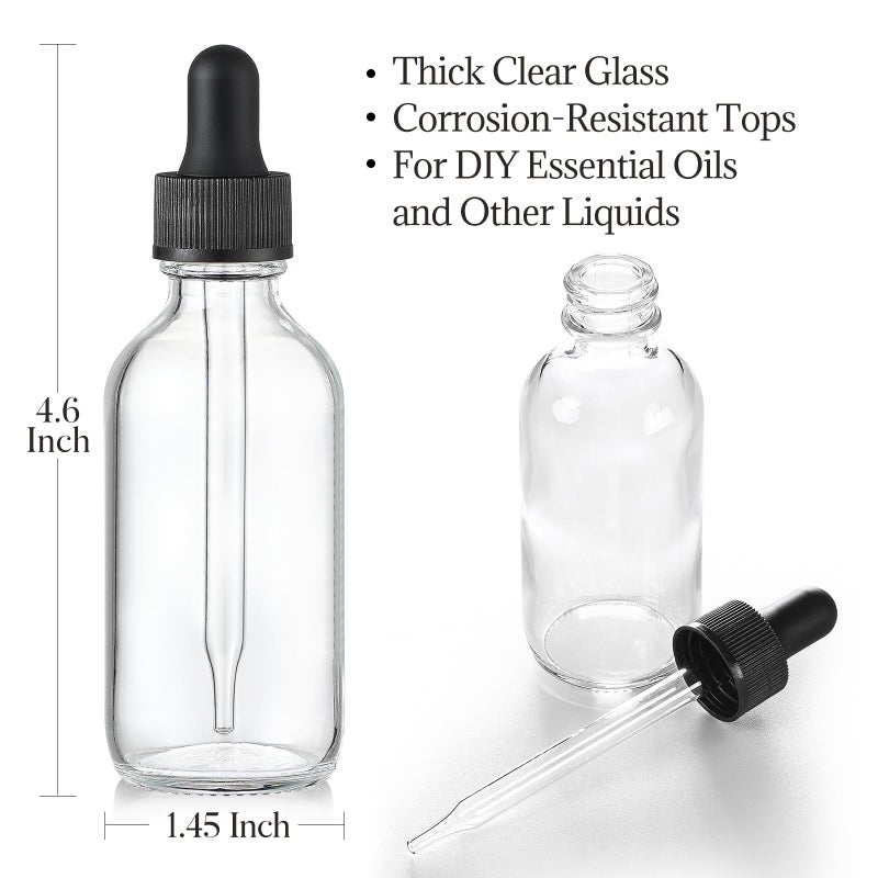 Aozita 12 Pack, 2 oz Glass Eye Dropper Bottles w/ 3 Stainless Steel Funnels & 1 Long Pipette Dropper & 24 Labels - 60ml Clear Tincture Bottles for Essential Oils, Liquids - Leakproof Travel Essential Bottles  - Image 3