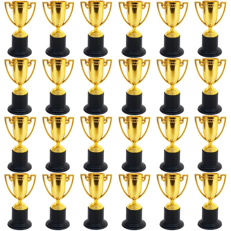 Jizvxe 24 Pack Mini Trophies for Kids Awards,Plastic Gold Award Trophy Cups,Golden Award Trophy Cups Set,Gold Participation Trophys Cup for Party Favors,Rewards,Props,Sports,Competitions(4 in) - Image 1