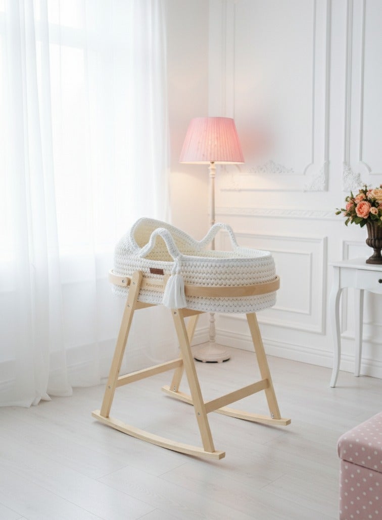 لحظة مرح مهد سلة مواليد كروشية مع قاعدة هزاز 76×40×23 سم - Image 1