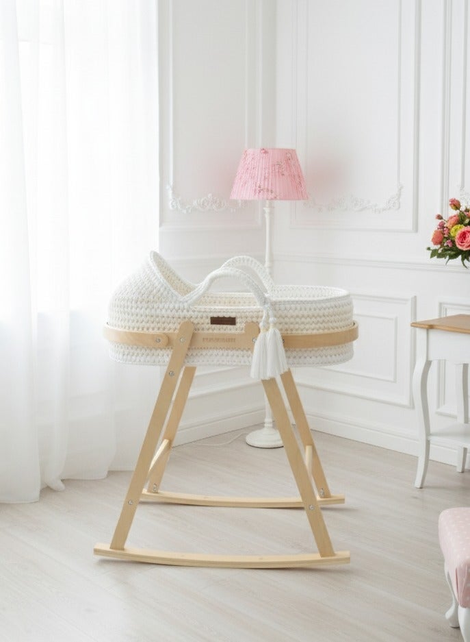 لحظة مرح مهد سلة مواليد كروشية مع قاعدة هزاز 76×40×23 سم - Image 2