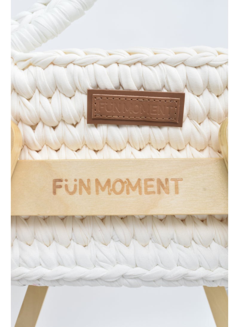 لحظة مرح مهد سلة مواليد كروشية مع قاعدة هزاز 76×40×23 سم - Image 4