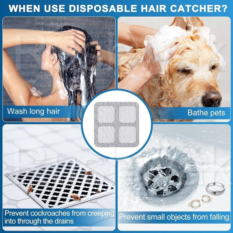 Rushwak Large Upgraded Drain Cover Hair Catcher (Pack of 20) Disposable Waterproof Drain Guard Mesh Stickers Drainage Jali Shower Drain Cover for Bathroom Floor Sink Bathtub (13cm x 13cm) - Image 5