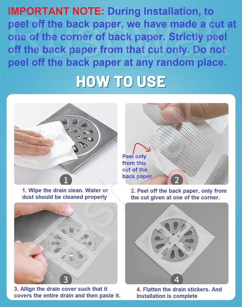 Rushwak Large Upgraded Drain Cover Hair Catcher (Pack of 20) Disposable Waterproof Drain Guard Mesh Stickers Drainage Jali Shower Drain Cover for Bathroom Floor Sink Bathtub (13cm x 13cm) - Image 3