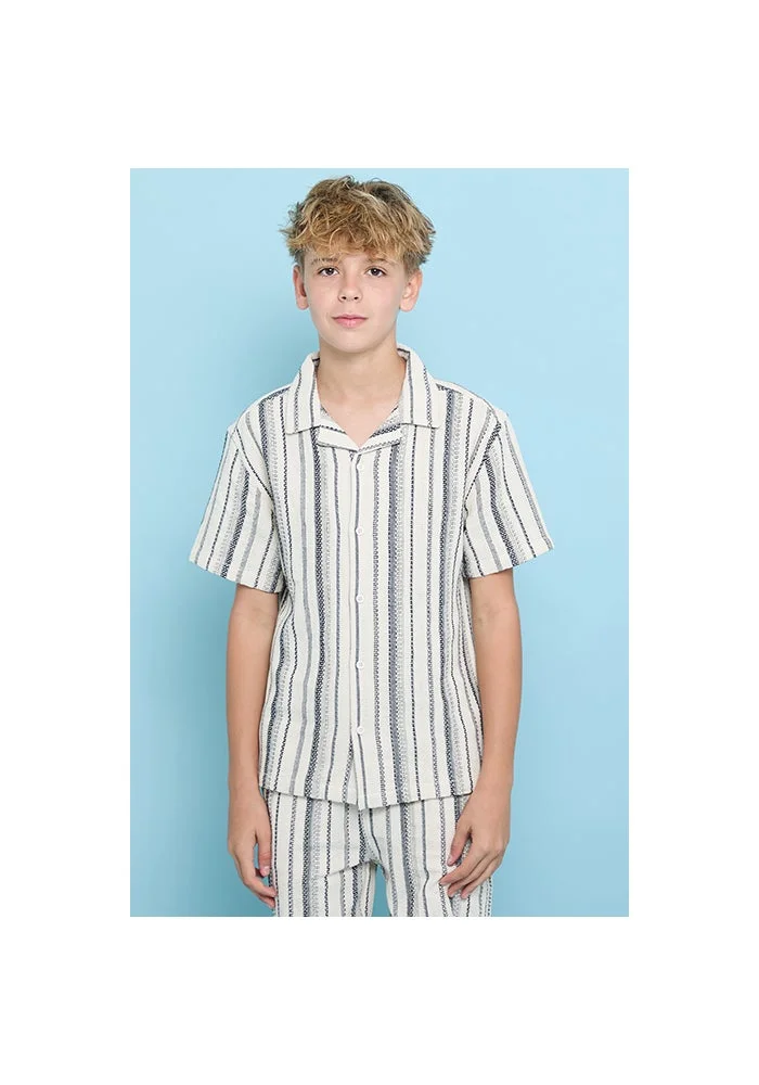 أر أند بي Striped Shirt with Revere Collar and Short Sleeves