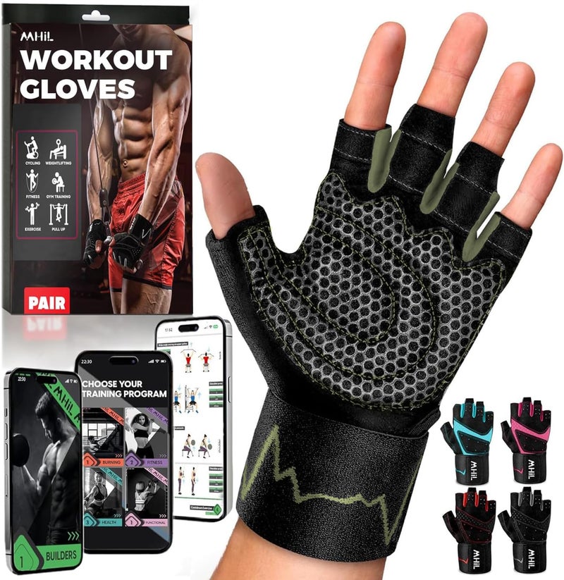 MhIL Workout Gloves for Men â€“ Comfortable Gym Gloves for Men with Enhanced Grip for Safety and Hand Protection â€“ Weight Lifting Protection with Wrist Wraps Support for Performance Boost and Style - Image 1