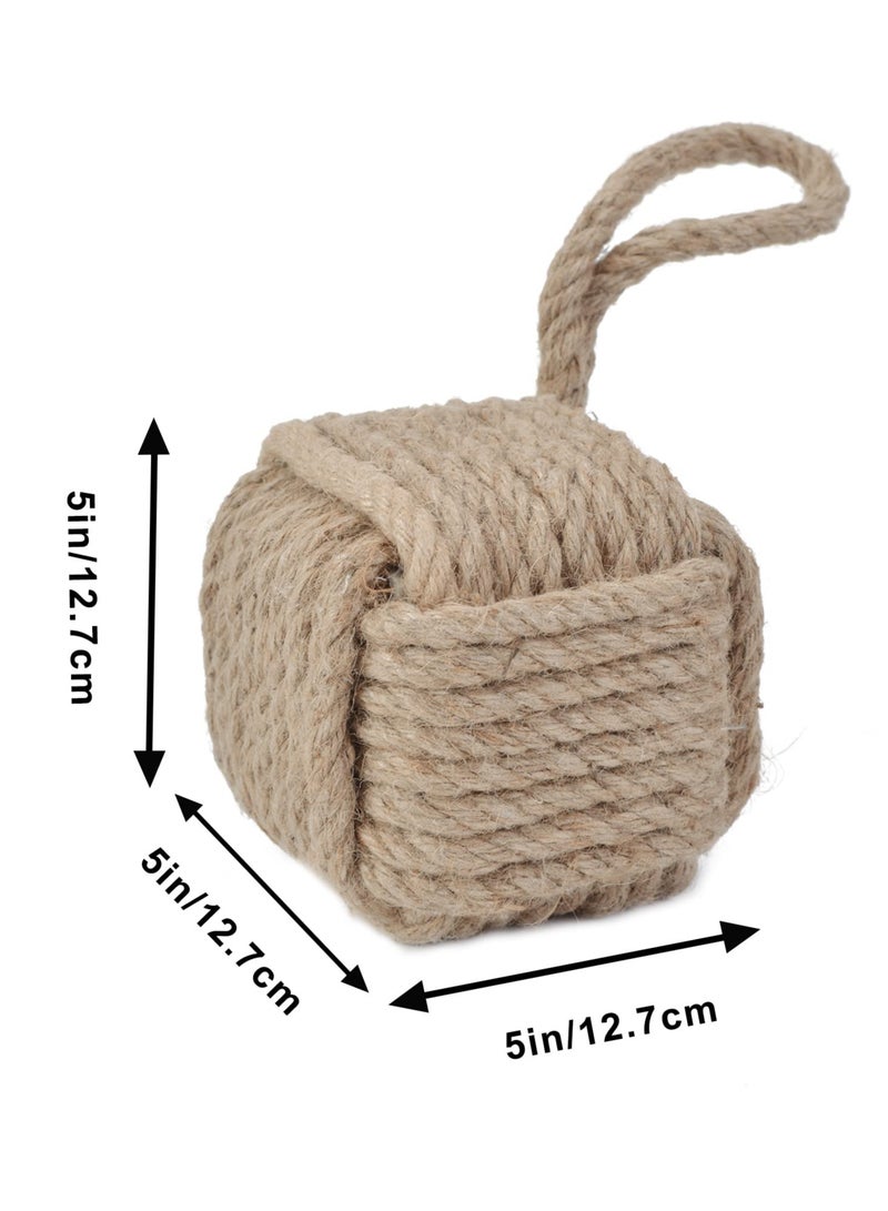 Rope Knot Door Stops, Decorative Nautical Door Stopper Handmade with Handle, Jute Weighted Interior Doorstop Sailor Knot for Door and Window, Stop Wedge, Square (5"x5”, 4.4lbs) - Image 3