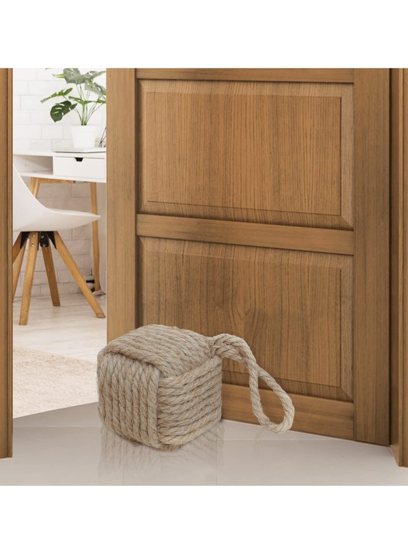 Rope Knot Door Stops, Decorative Nautical Door Stopper Handmade with Handle, Jute Weighted Interior Doorstop Sailor Knot for Door and Window, Stop Wedge, Square (5"x5”, 4.4lbs) - Image 2