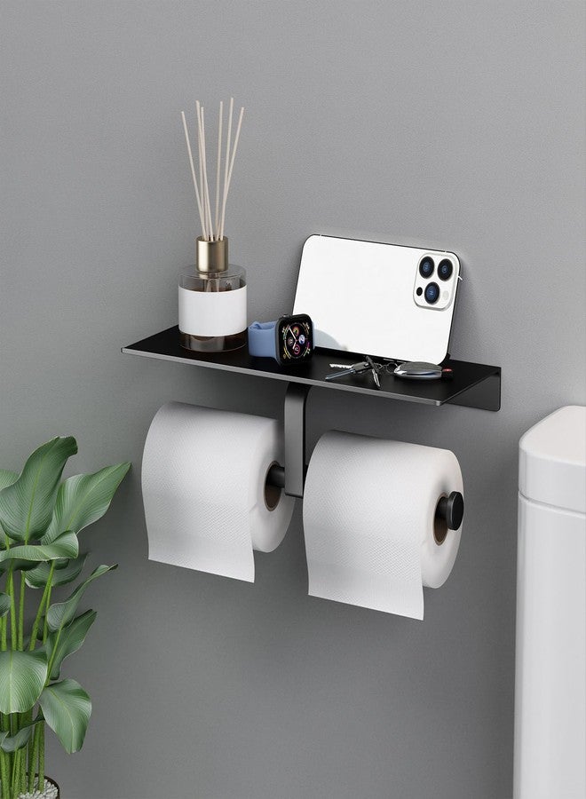 Danpoo Matte Black Toilet Paper Holder with Shelf, Wall-Mounted Bathroom Organizer, Double Roll - Image 5