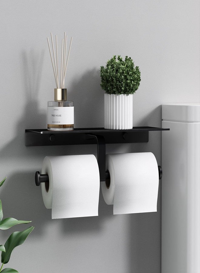 Danpoo Matte Black Toilet Paper Holder with Shelf, Wall-Mounted Bathroom Organizer, Double Roll - Image 4