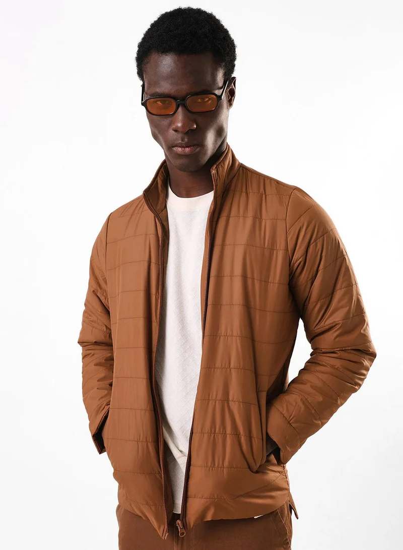 Dennis Lingo Men's Tan Brown 100% Polyester Puffer Regular Fit Jacket