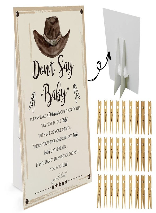 GNATV Cowboy Don't Say Baby Game （1 Sign And 50 Mini Natural Clothespins）Don't Say Baby Baby Shower Game, Baby Shower Decorations, Baby Shower Games Gender Neutral, Rustic Country Western Baby Shower (DS13) - Image 2