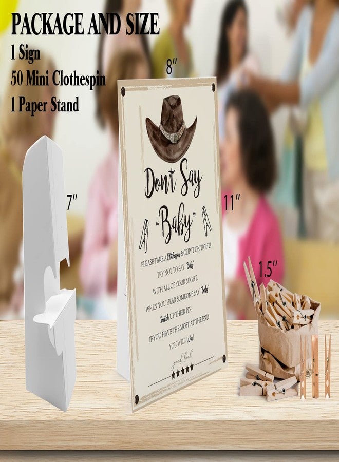 GNATV Cowboy Don't Say Baby Game （1 Sign And 50 Mini Natural Clothespins）Don't Say Baby Baby Shower Game, Baby Shower Decorations, Baby Shower Games Gender Neutral, Rustic Country Western Baby Shower (DS13) - Image 3