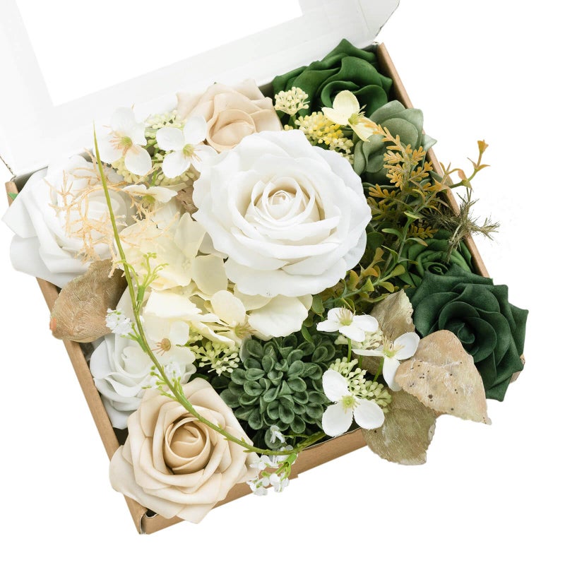 Ling's moment Ling's Moment Green Flowers Artificial  Emerald Green & Beige Flowers and Greenery Mini Combo Box Set for DIY Wedding Bridal Bouquet  Centerpieces  Home Decor  Floral Arrangement Decor  etc.  - Image 1