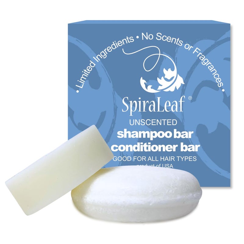 SPIRALEAF Solid Shampoo Bar  Conditioner Bar Set UNSCENTED Limited Ingredients Concentrated Formula FragranceFree DyeFree Premium Hair Care and Shave Bars