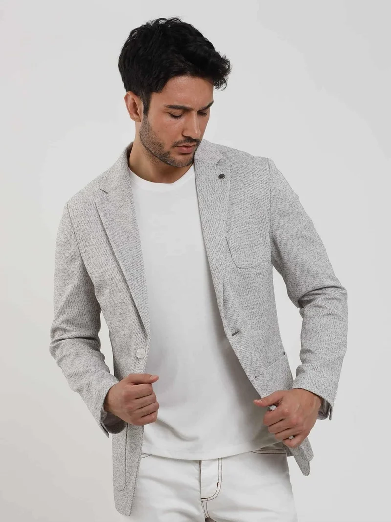 Dufy Brown Men's Slim Fit Dobby Mono Collar Jacket 105335