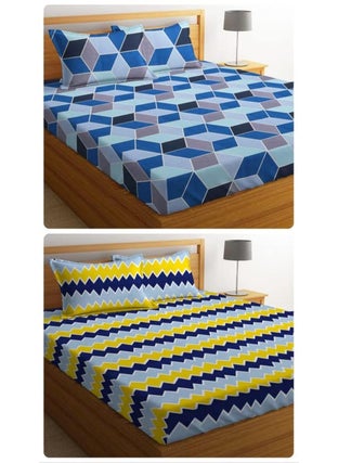 VAS COLLECTIONS VAS COLLECTIONS Prime Collection Combo Pack of 2 Double Bedsheets with 4 Pillow Covers 144 TC Soft Brushed MicrofiberBlend Long Lasting Wrinkle Free75X7 Ft Set of 6 Pcs Blue Yellow 
