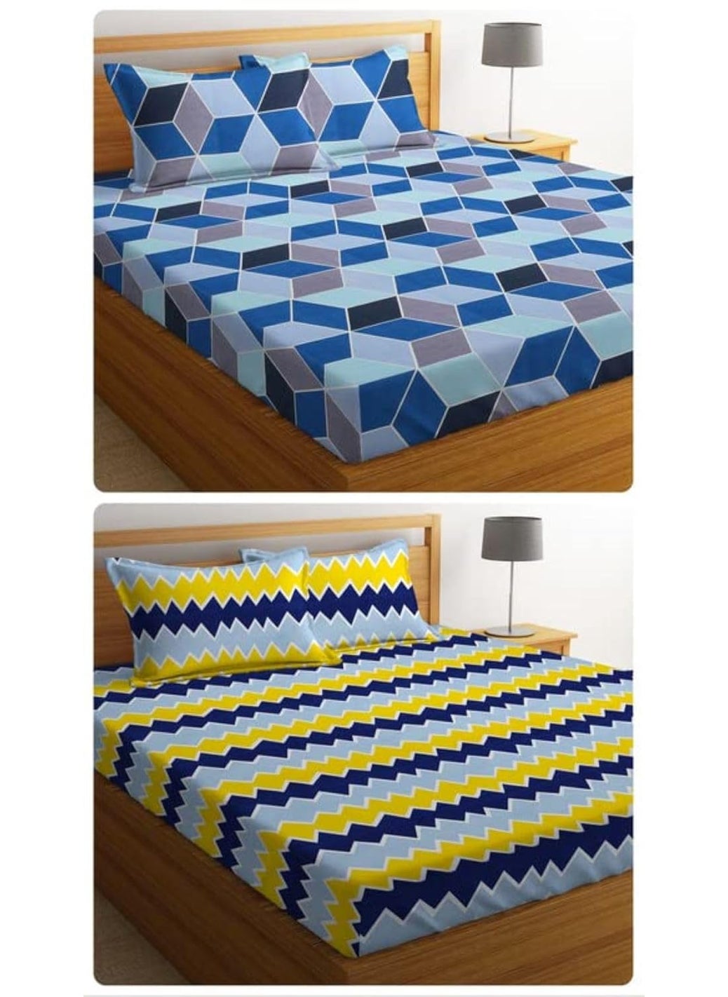 VAS COLLECTIONS - VAS COLLECTIONS Prime Collection Combo Pack of 2 Double Bedsheets with 4 Pillow Covers 144 TC Soft Brushed MicrofiberBlend Long Lasting Wrinkle Free75X7 Ft Set of 6 Pcs Blue Yellow - Image 1