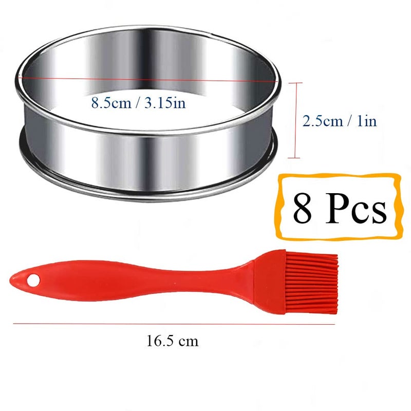 Kuayb 8 Pieces English Muffin Rings Crumpet Rings 3.15 Inch Stainless Steel Double Rolled Tart Ring Nonstick Metal Round Ring Mold For Kitchen Cooking Baking - Image 2