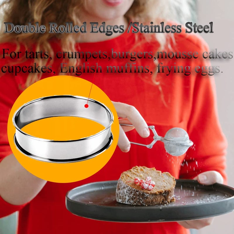 Kuayb 8 Pieces English Muffin Rings Crumpet Rings 3.15 Inch Stainless Steel Double Rolled Tart Ring Nonstick Metal Round Ring Mold For Kitchen Cooking Baking - Image 3