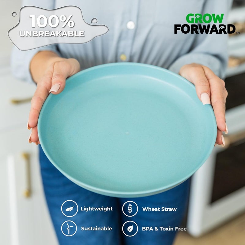 Grow Forward Premium Wheat Straw Plates  10 Inch Reusable Hard Plastic Dinner Plates Set of 8  Unbreakable Microwave Safe Plates for Dessert Camping RV Outdoors Patio Kitchen Dishes  Seascape - Image 4
