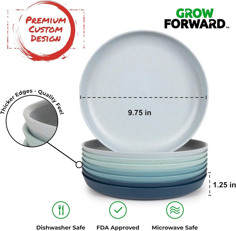 Grow Forward Premium Wheat Straw Plates  10 Inch Reusable Hard Plastic Dinner Plates Set of 8  Unbreakable Microwave Safe Plates for Dessert Camping RV Outdoors Patio Kitchen Dishes  Seascape - Image 3