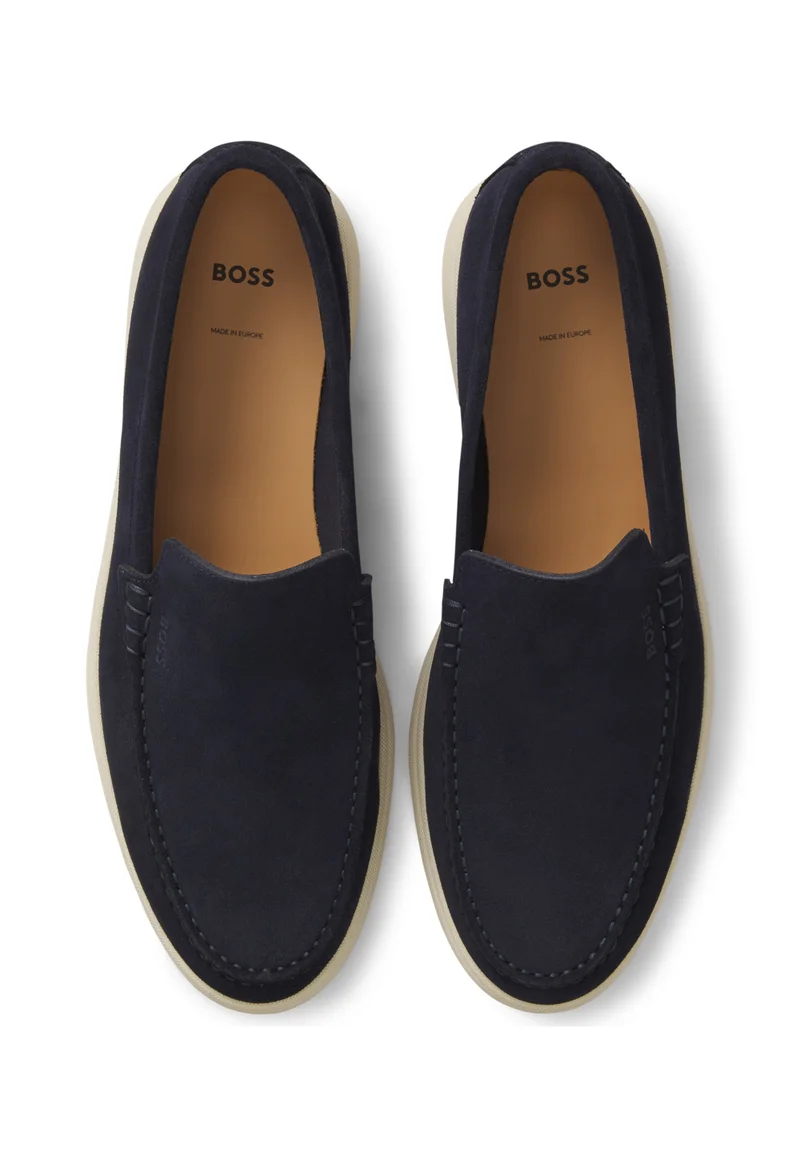 BOSS Blue Suede loafers with embossed logo for Men | Best Price UAE