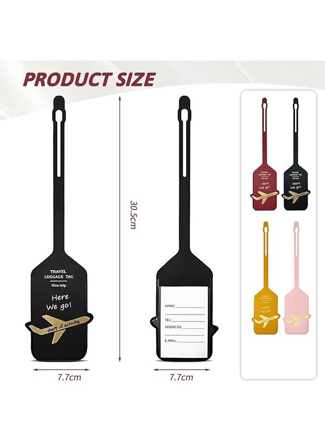 Wffo 6PCS PU Leather Luggage Tags, Travel Baggage Tag with Adjustable Strap & Privacy Protection Cover Suitcase Tags Bag Tags ID Tags Luggage Address Tags for Women Men (6 Colours) - Image 2