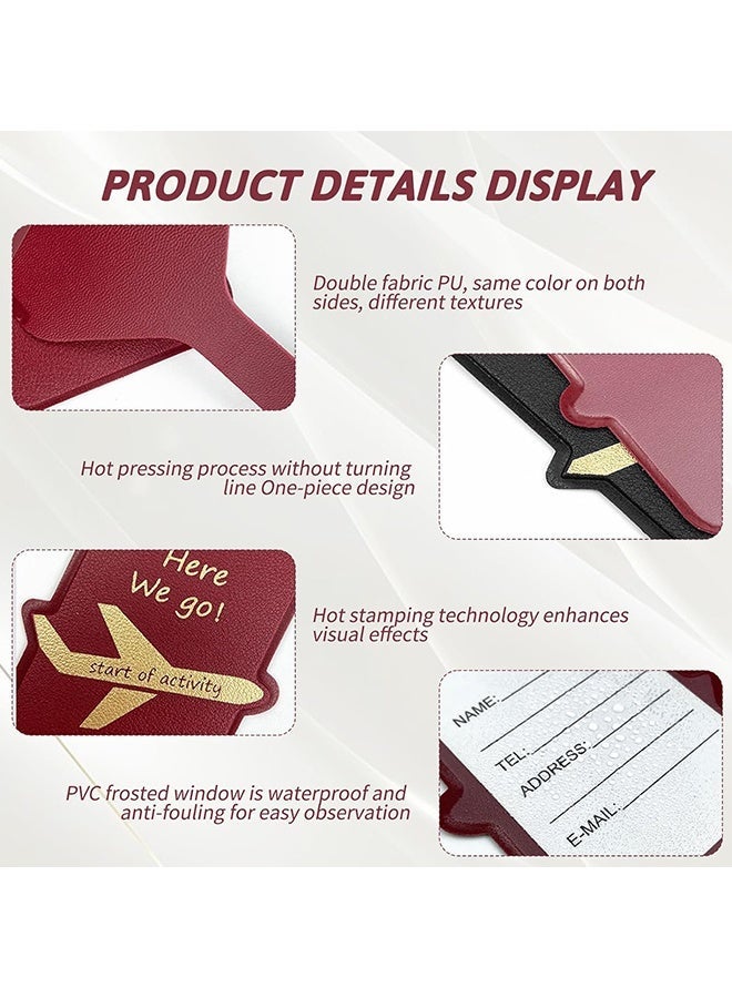 Wffo 6PCS PU Leather Luggage Tags, Travel Baggage Tag with Adjustable Strap & Privacy Protection Cover Suitcase Tags Bag Tags ID Tags Luggage Address Tags for Women Men (6 Colours) - Image 3