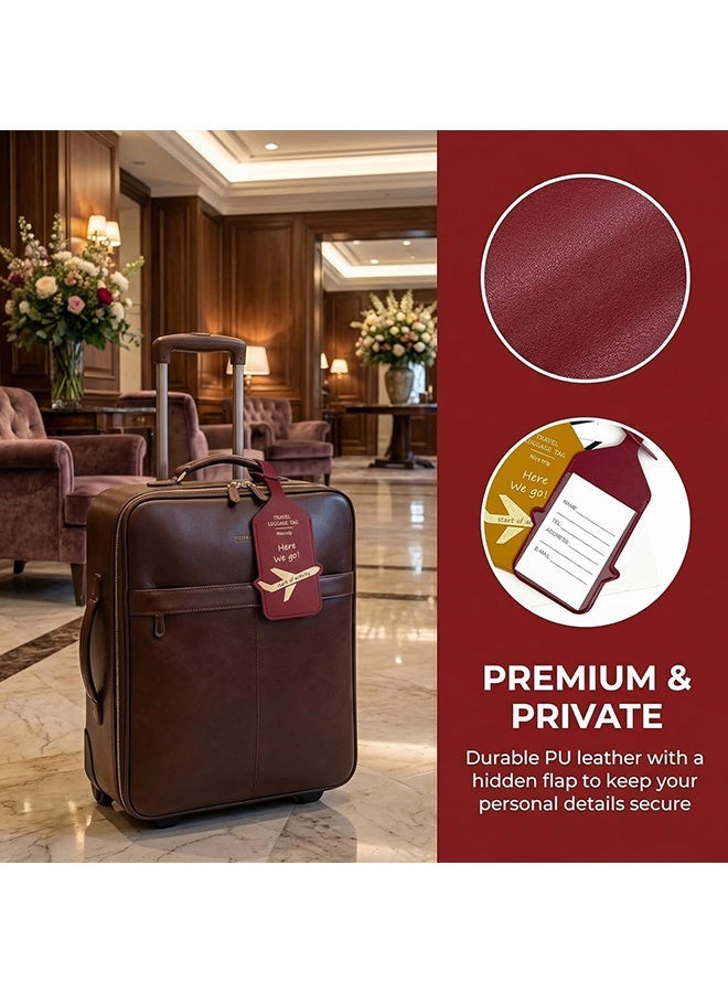 Wffo 6PCS PU Leather Luggage Tags, Travel Baggage Tag with Adjustable Strap & Privacy Protection Cover Suitcase Tags Bag Tags ID Tags Luggage Address Tags for Women Men (6 Colours) - Image 5